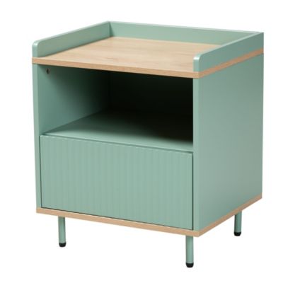 Tavita Mid-Century Modern Two-Tone Mint Green and Oak Brown Finished Wood 1-Drawer End Table