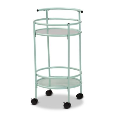 Newell Mid-Century Modern Mint Green Finished Metal 2-Tier Kitchen Cart