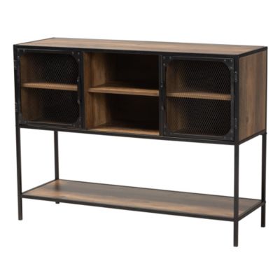 Cardea Modern Industrial Walnut Brown Finished Wood and Black Metal 2-Door Sideboard