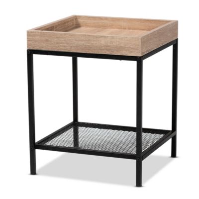 Overton Modern Industrial Oak Brown Finished Wood and Black Metal End Table