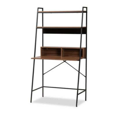 Palmira Modern Industrial Walnut Brown Finished Wood and Black Metal Desk with Shelves