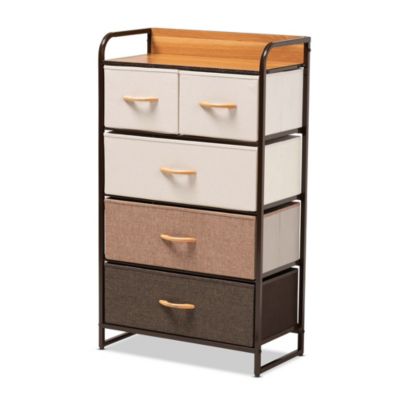 Volkan Modern Multi-Colored Fabric Upholstered and Black Metak 5-Drawer Storage Cabinet