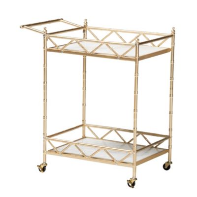 Mela Contemporary Glam and Luxe Gold Metal and White Marble 2-Tier Wine Cart