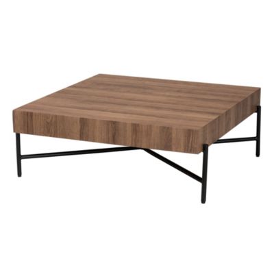 Savion Modern Industrial Walnut Brown Finished Wood and Black Metal Coffee Table