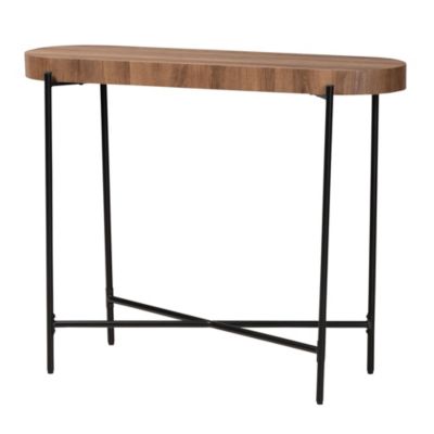 Savion Modern Industrial Walnut Brown Finished Wood and Black Metal Console Table