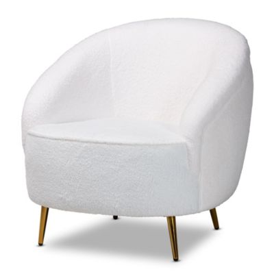 Urian Modern and Contemporary White Boucle Upholstered and Gold Finished Metal Accent Chair