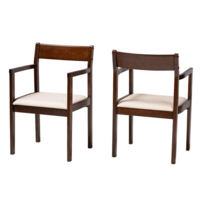 Helene Mid-Century Modern Cream Fabric and Dark Brown Finished Wood Dining Chairs