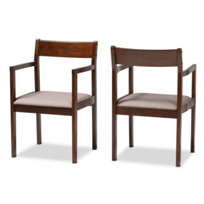 Helene Mid-Century Modern Warm Grey Fabric and Dark Brown Finished Wood Dining Chairs