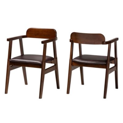 Cleo Mid-Century Modern Espresso Leather Effect Fabric and Dark Brown Finished Wood Dining Chairs