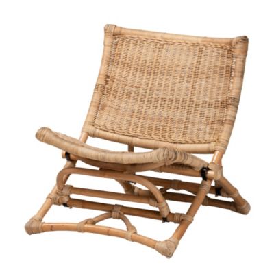 Herrara Modern Bohemian Natural Brown Antique Rattan Foldable Lounge Chair