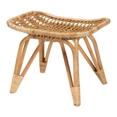 Earvin Modern Bohemian Natural Brown Rattan Footstool