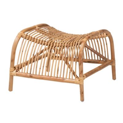 Lamaria Modern Bohmenian Natural Brown Antique Rattan Footstool