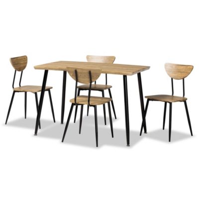 Gianetta Mid-Century Modern Oak Brown Finished Wood and Black Metal 5-Piece Dining Set