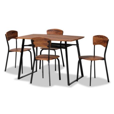 Elida Modern and Contemporary Walnut Brown Finished Wood and Black Metal 5-Piece Dining Set