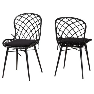 Sabelle Modern Bohemian Black Finished Rattan and Metal 2-Piece Dining Chair Set