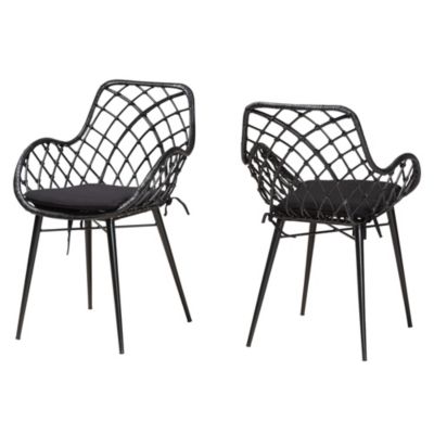 Ballerina Modern Bohemian Black Finished Rattan and Metal 2-Piece Dining Chair Set