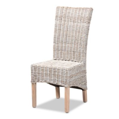 Trianna Rustic Transitional Whitewashed Rattan and Natural Brown Finished Wood Dining Chairs