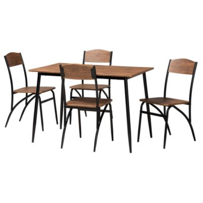 Neona Modern Industrial Walnut Brown Finished Wood and Black Metal 5-Piece Dining Set