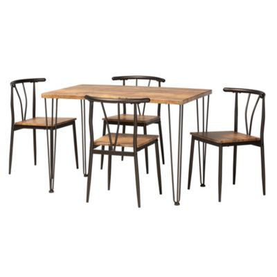 Tilda Modern Industrial Natural Brown Finished Wood and Dark Bronze Metal 5-Piece Dining Set