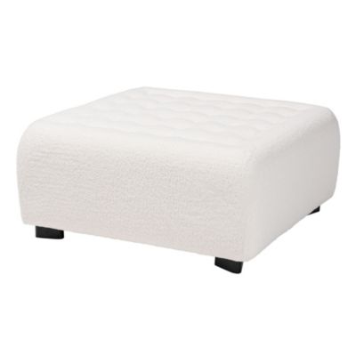 Athena Modern and Contemporary Ivory Boucle Upholstered and Black Finished Wood Square Ottoman