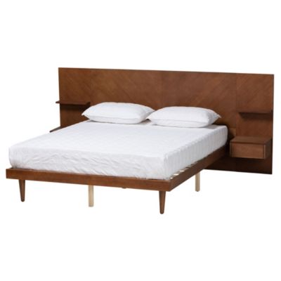 Graham Mid-Century Modern Transitional Ash Walnut Finished Wood Queen Size Platform Storage Bed with Built-In Nightstands