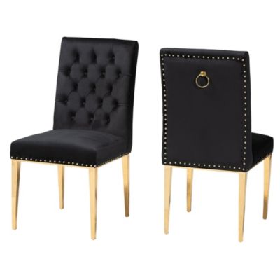 Caspera Contemporary Glam and Luxe Black Velvet Fabric and Gold Metal Dining Chairs