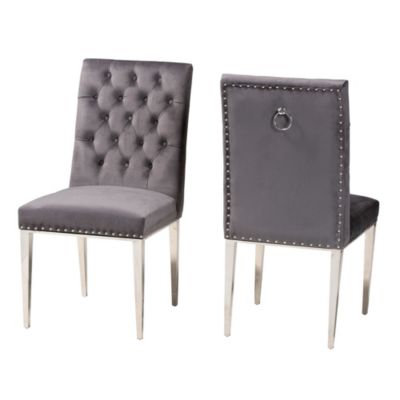Caspera Contemporary Glam and Luxe Grey Velvet Fabric and Silver Metal Dining Chairs