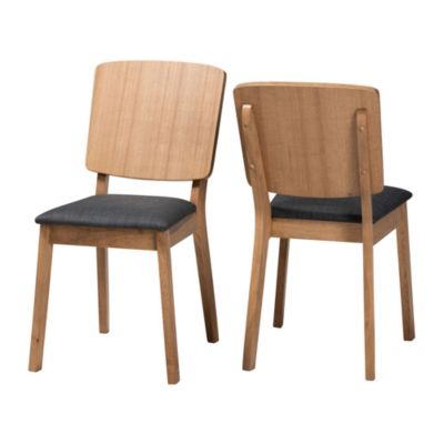 Denmark Mid-Century Modern Dark Grey Fabric and French Oak Brown Finished Rubberwood Dining Chairs