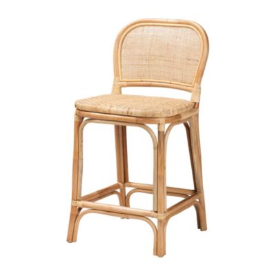 Adrena Modern Bohemian Natural Brown Rattan Counter Stool