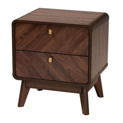 Markell Mid-Century Transitional Walnut Brown Finished Wood 2-Drawer Nightstand