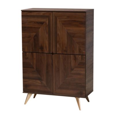 Graceland Mid-Century Modern Transitional Walnut Brown Finished Wood Shoe Cabinet