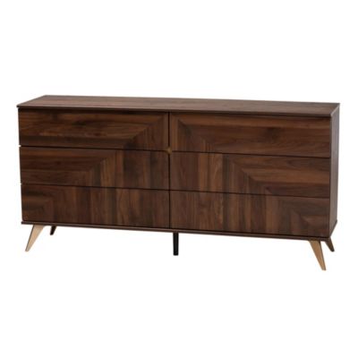 Graceland Mid-Century Modern Transitional Walnut Brown Finished Wood 6-Drawer Dresser