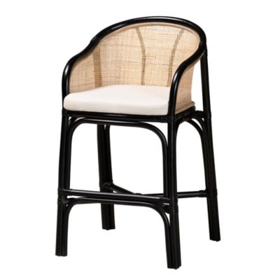 Miranda Modern Bohemian Two-Tone Black and Natural Brown Rattan Counter Stool