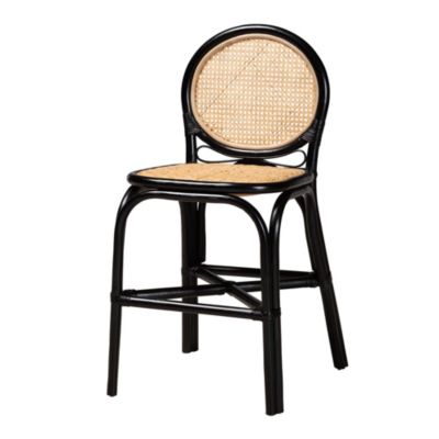 Ayana Mid-Century Modern Two-Tone Black and Natural Brown Rattan Counter Stool