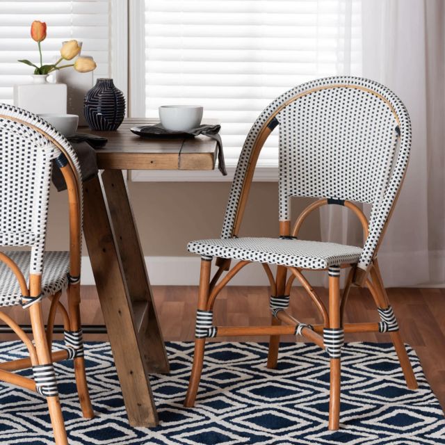 Navy Blue/White/Natural Rattan