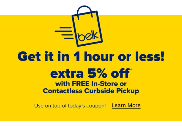 Get it in 1 hour or less! Extra 5% off with Free In-Store or Contactless Curbside Pickup. Use on top of tdday's coupon! Learn More.