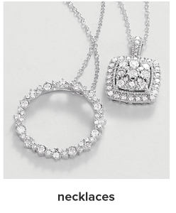 A round diamond pendant and a square diamond pendant. Necklaces. 