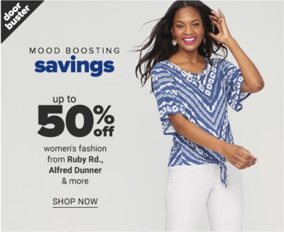 Doorbuster - Mood boosting savings - Up to 60% off women's fashion from Ruby Rd., Alfred Dunner & more. Shop Now.