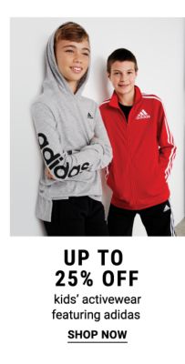 Up to 25% off kids' activewear featuring Adidas. Shop Now.