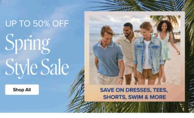 Up to 50% off Spring Style Sale. Shop All. Various spring clothing. Save on dresses, tees, shorts, swim and more.