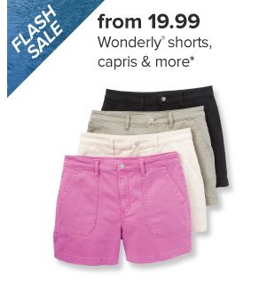 From 19.99 Wonderly shorts, capris and more. Image of women's shorts in various colors. 