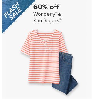 60% off Wonderly and Kim Rogers. Image of jeans and a striped top. 