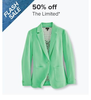 50% off The Limited. Image of a green blazer. 
