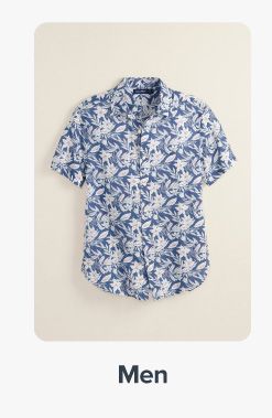 Image of a blue and white button down. Shop men.