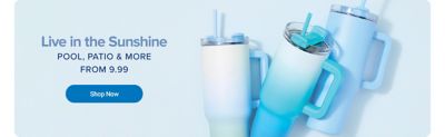 Three aluminum water bottles in white, blue and green. Live in the sunshine. Pool, patio and more from 9.99. Shop now.