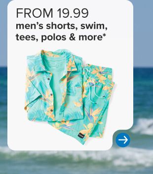 A men's teal swim trunks with a matching button up shirt. From 19.99 men's shorts, swim, tees, polos & more.