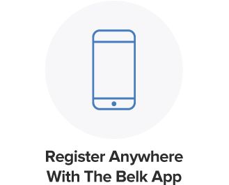 An illustration of a mobile phone. Register anywhere with the Belk app.