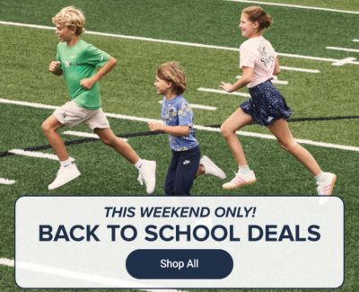 Three children running across a football field. This weekend only! Back to school deals. Shop all.