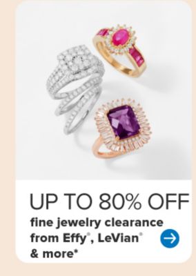 Up to 80% off fine jewelry clearance from Effy, Le Vian and more. Image of various rings.