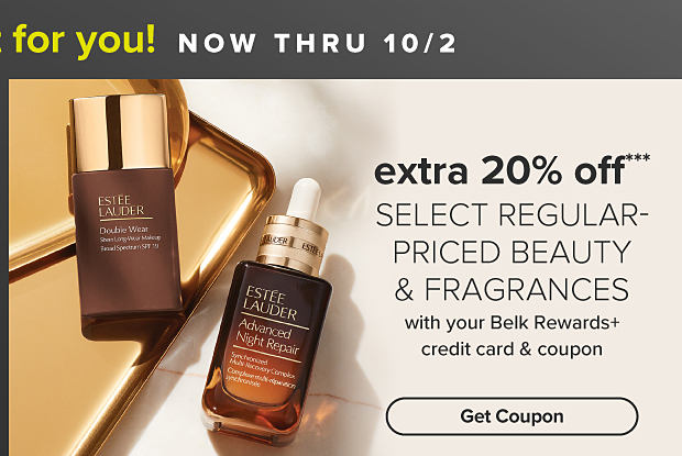 Two Estee Lauder products. Extra 20% off select regular priced beauty and fragrances with your Belk Rewards Plus Elite credit card and coupon. Get coupon.